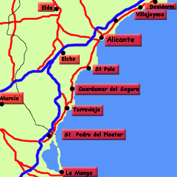 Map of Places to visit Northern Costa Blanca, Spain