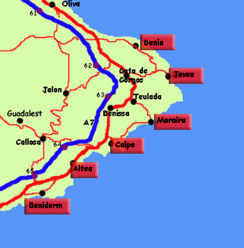 Map of Beaches on the Costa Blanca, Spain
