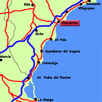positioon map for Alicante, Costa Balnca, Spain