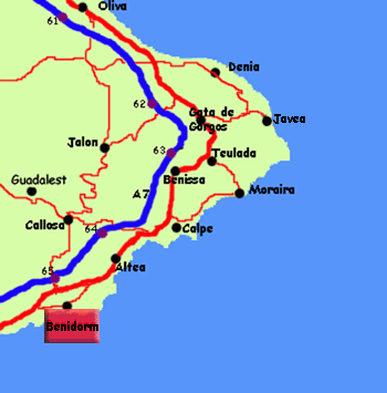 map of  Benidorm Costa Blanca, Spain