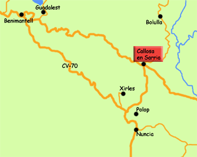 Map of Places to visit near Callosa, Costa Blanca, Spain