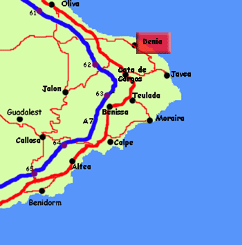 map of Denia, Costa Blanca, Spain