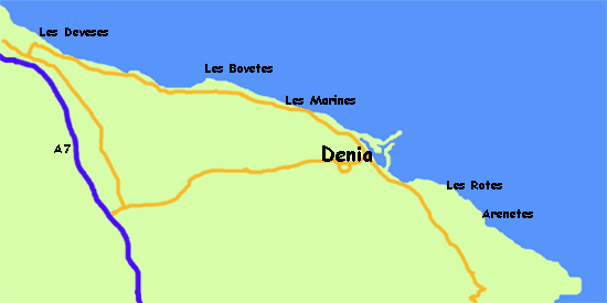 Map of Beaches in Denia, Costa Blanca, Spain