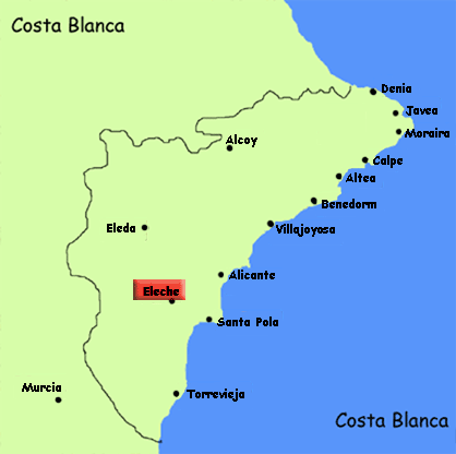 Position map of Elche, Costa Blanca, Spain