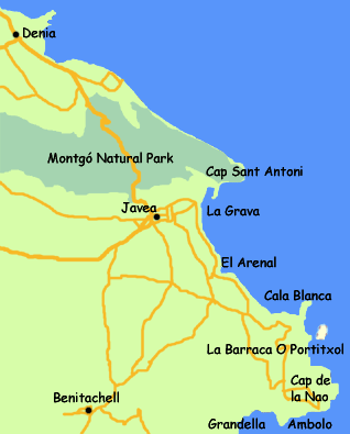 Map of The Coast of Javea, Costa Blanca, Spain