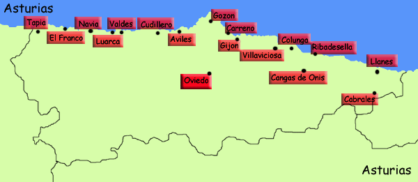 map of Asturias, northern coast of Spain